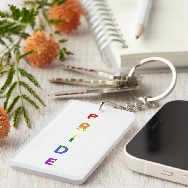 Rainbow Colored Pride Word Keychain (Front Right)