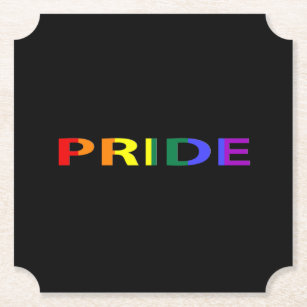 Rainbow Colored Pride Word Paper Coaster
