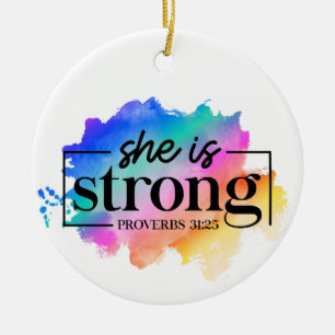 RAINBOW COLORED SHE IS STRONG CERAMIC ORNAMENT