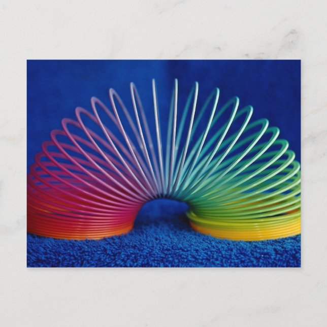 Rainbow-colored slinky toy postcard (Front)