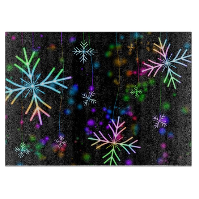 Rainbow Colored Snowflakes Cutting Board (Front)