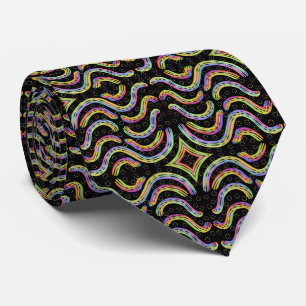 Rainbow Colored String Rope Repeating Pattern Neck Tie