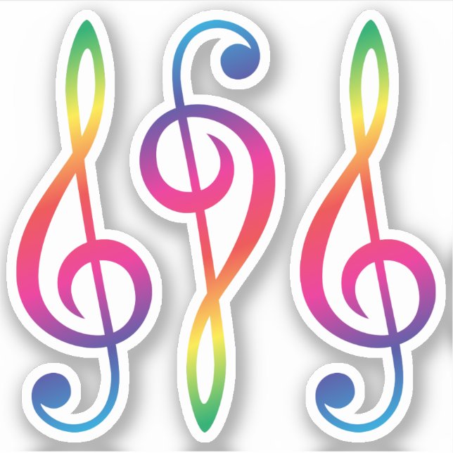 Rainbow colored treble G clef Sticker (Front)
