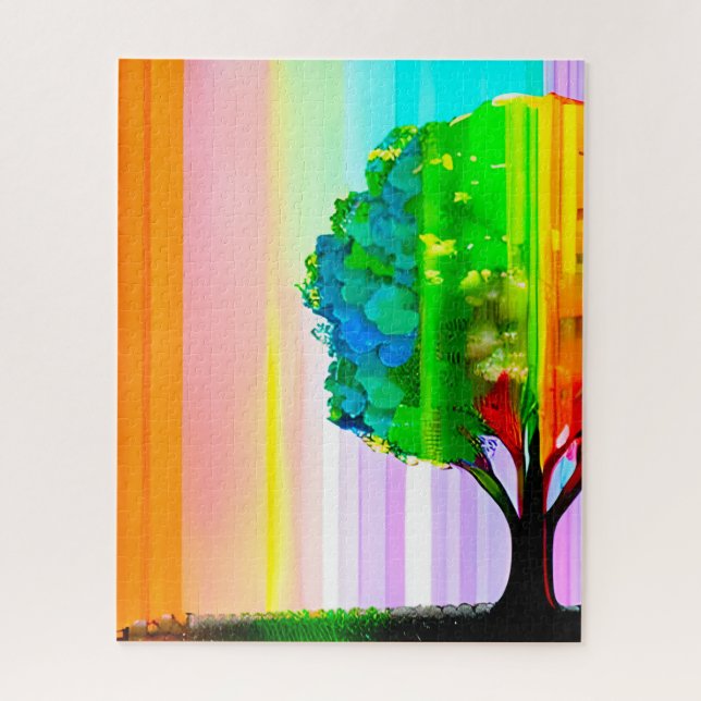 Rainbow Colored Tree and Sky Jigsaw Puzzle (Vertical)