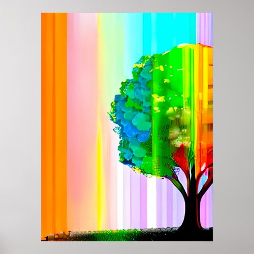Rainbow Colored Tree and Sky Poster