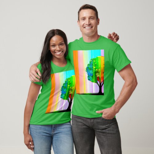 Rainbow Colored Tree and Sky T_Shirt