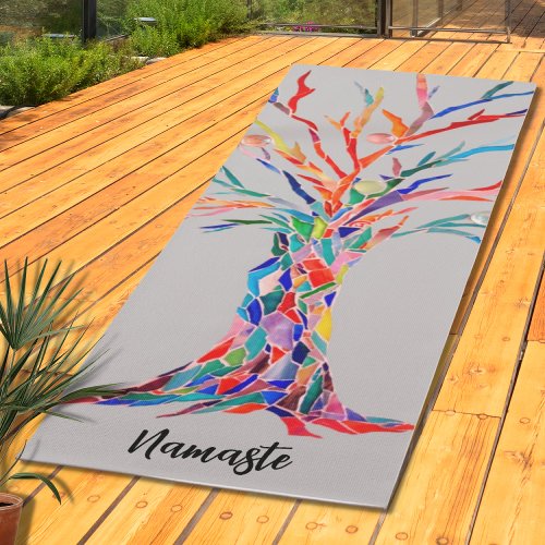 Rainbow Colored Tree Namaste Yoga Mat