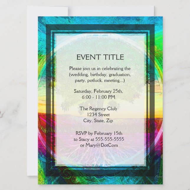 Rainbow Colored Tree of Life Invitation (Front)