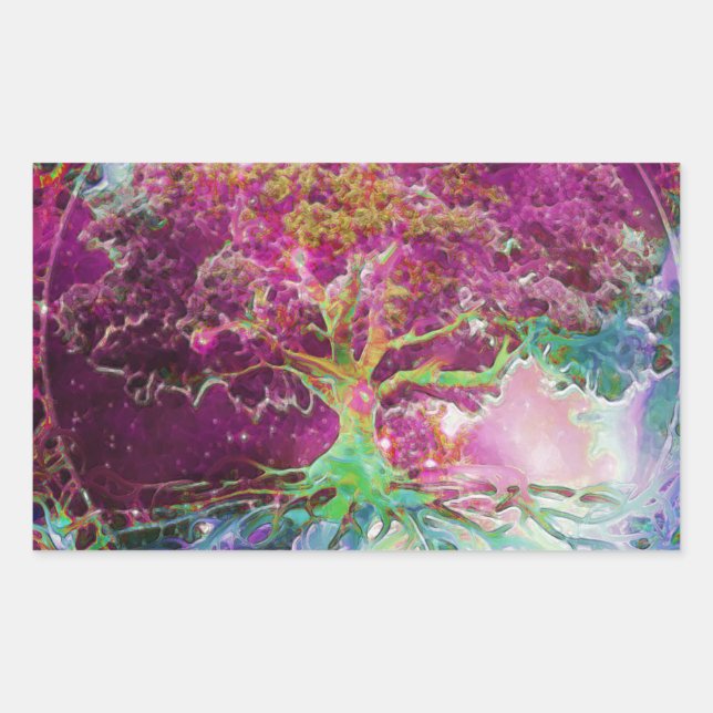 Rainbow Colored Tree of Life Rectangular Sticker (Front)