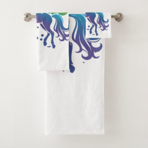 Rainbow colored unicorn design bath towel set