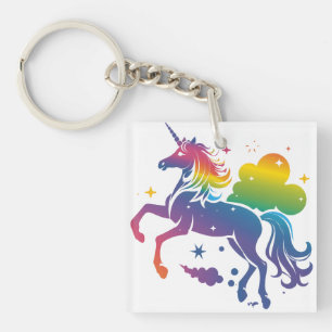 Rainbow colored unicorn design keychain
