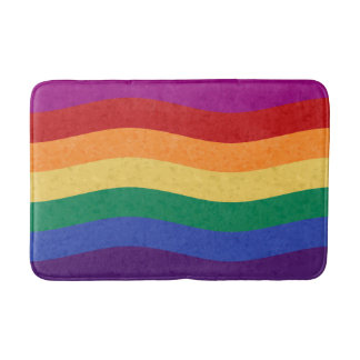 Rainbow Colored Wavy Lines Bath Mat