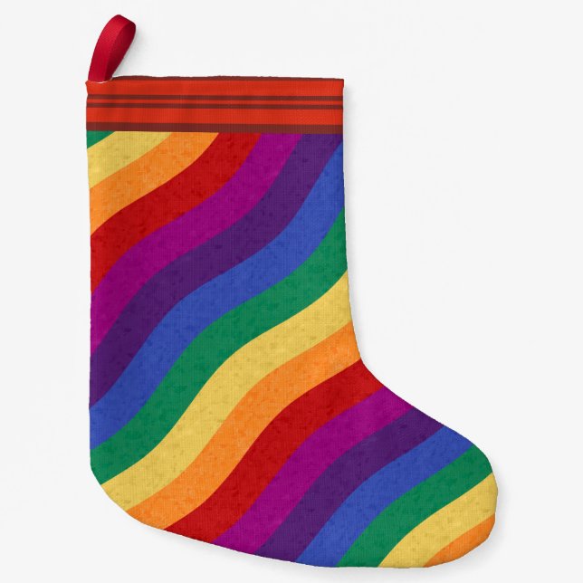 Rainbow Colored Wavy Lines Small Christmas Stocking (Front)