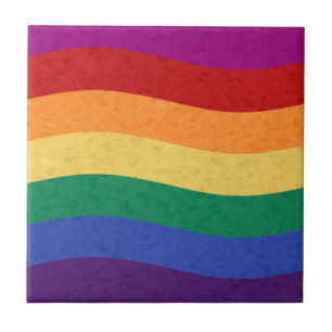 Rainbow Colored Wavy Lines Tile