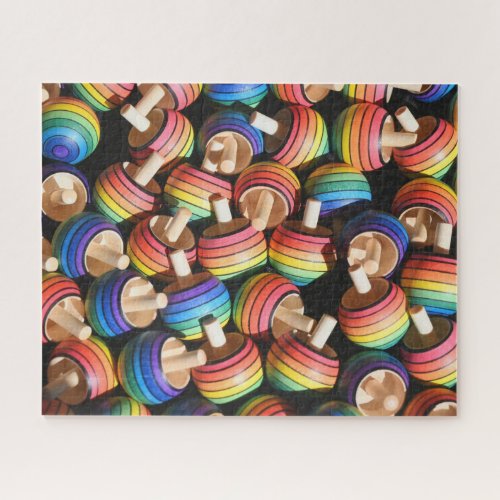 Rainbow Colored Wood Spinning Top Toys Fun Games Jigsaw Puzzle
