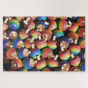 Rainbow Colored Wood Spinning Top Toys Fun Games Jigsaw Puzzle