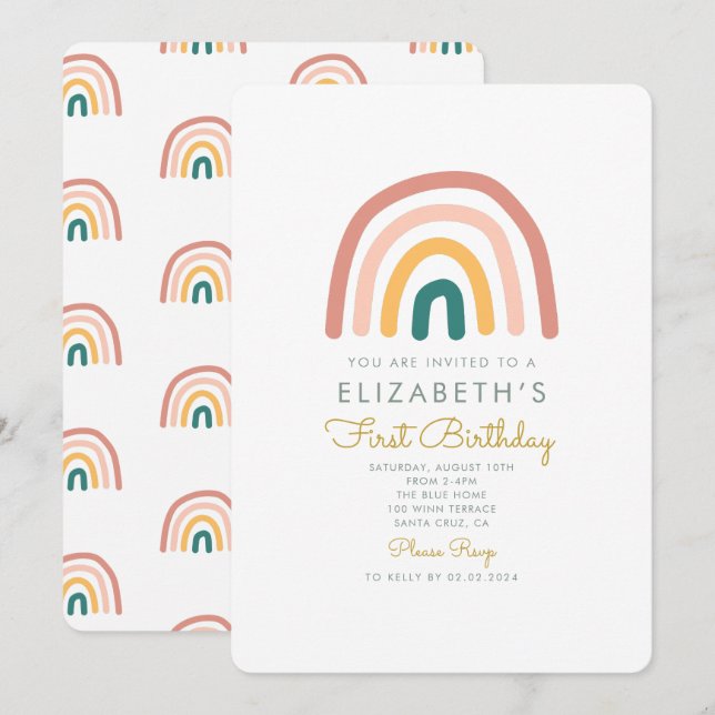 Rainbow Colorful Baby  1st Birthday  Invitation (Front/Back)