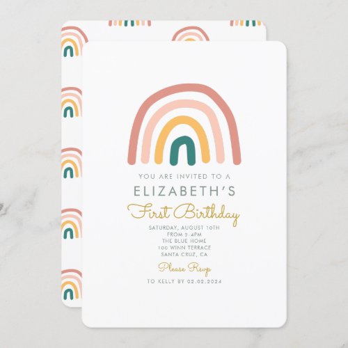 Rainbow Colorful Baby  1st Birthday  Invitation