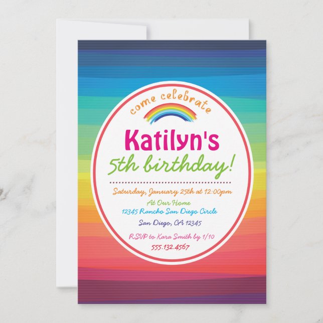 Rainbow Colorful Birthday Party Invitation (Front)