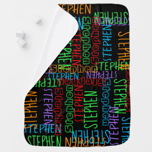 Rainbow Colorful Black Personalized Custom Name Baby Blanket
