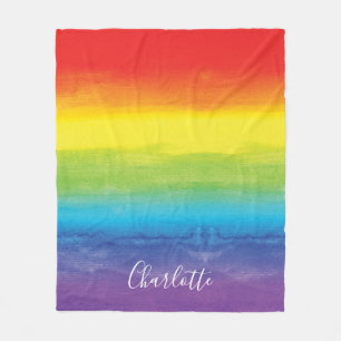 Rainbow Colorful Bright Script Personalized Modern Fleece Blanket