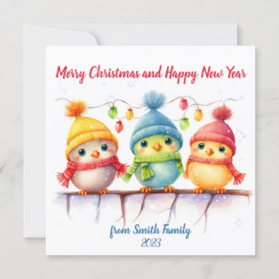 Rainbow Colorful Christmas Birds Holiday Card