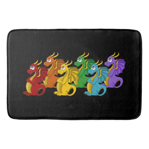 Rainbow colorful dragons cartoon  bath mat