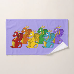Rainbow colorful dragons cartoon  bath towel set