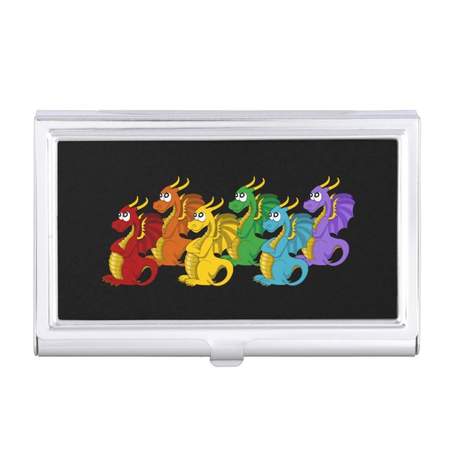 Rainbow colorful dragons cartoon  business card case (Front)