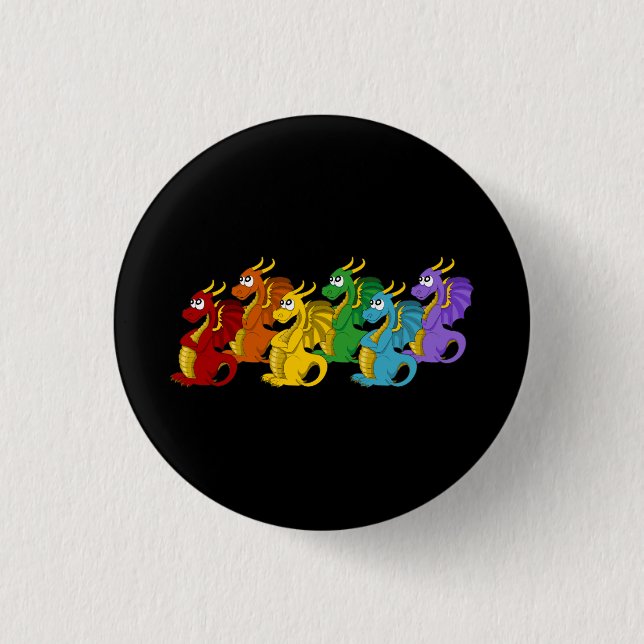Rainbow colorful dragons cartoon  button (Front)