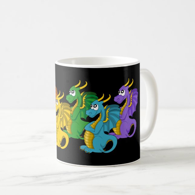 Rainbow colorful dragons cartoon  coffee mug (Front Right)