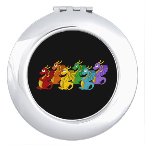 Rainbow colorful dragons cartoon  compact mirror