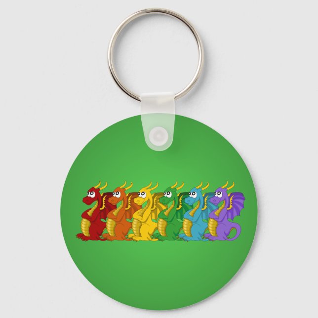 Rainbow colorful dragons cartoon Keychain (Front)