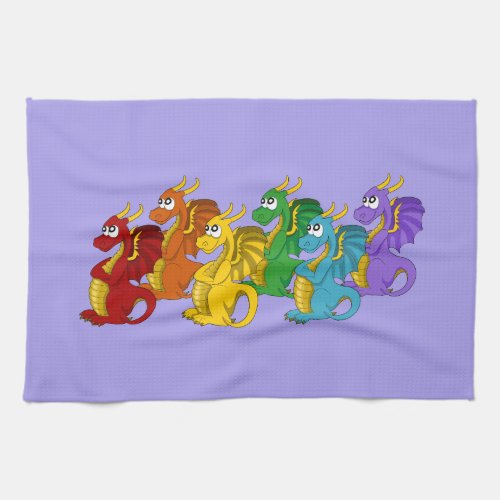 Rainbow colorful dragons cartoon  kitchen towel