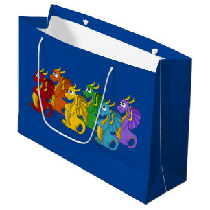 Rainbow colorful dragons cartoon  large gift bag