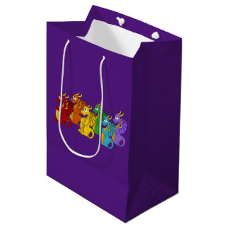 Rainbow colorful dragons cartoon  medium gift bag