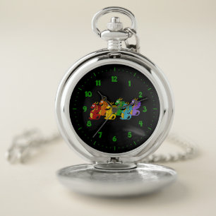 Rainbow colorful dragons cartoon  pocket watch