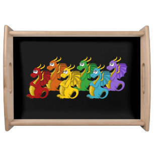 Rainbow colorful dragons cartoon serving tray