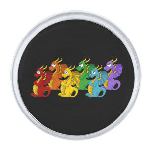 Rainbow colorful dragons cartoon silver finish lapel pin
