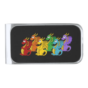 Rainbow colorful dragons cartoon silver finish money clip