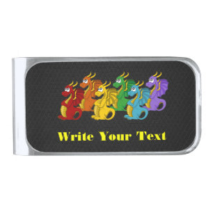 Rainbow colorful dragons cartoon silver finish money clip