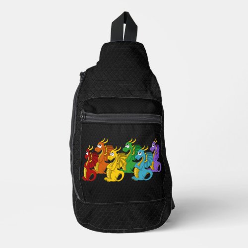 Rainbow colorful dragons cartoon  sling bag