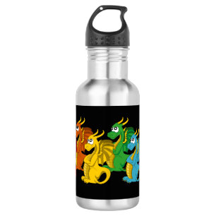 Rainbow colorful dragons cartoon stainless steel water bottle