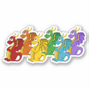 Rainbow colorful dragons cartoon sticker
