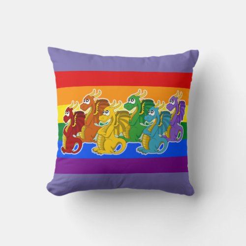Rainbow colorful dragons cartoon  throw pillow