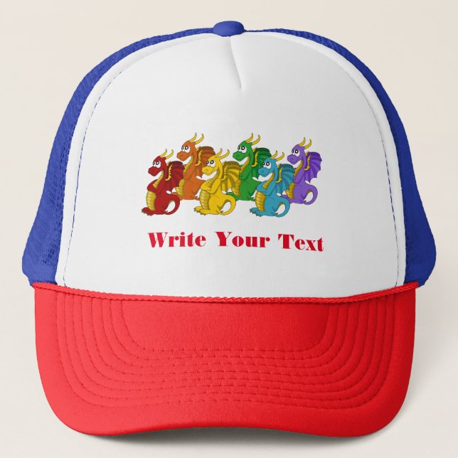 Rainbow colorful dragons cartoon  trucker hat (Front)
