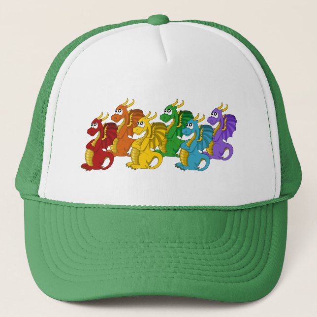 Rainbow colorful dragons cartoon  trucker hat (Front)