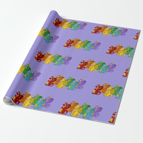 Rainbow colorful dragons cartoon  wrapping paper