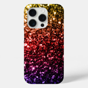 Rainbow colorful faux glitter sparkles bling  iPhone 15 pro case