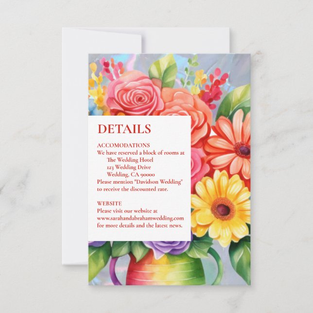 Rainbow Colorful Flowers Details Enclosure Cards (Front)